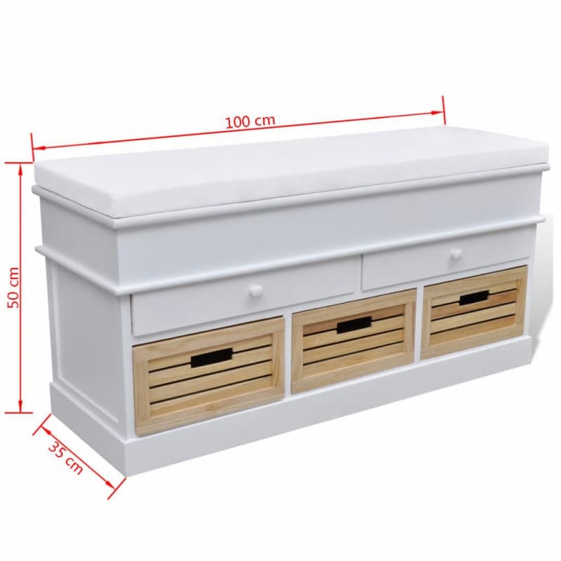99240806 Schrank Sitzbank Truhenbank 2 Schubladen + 3 Kisten