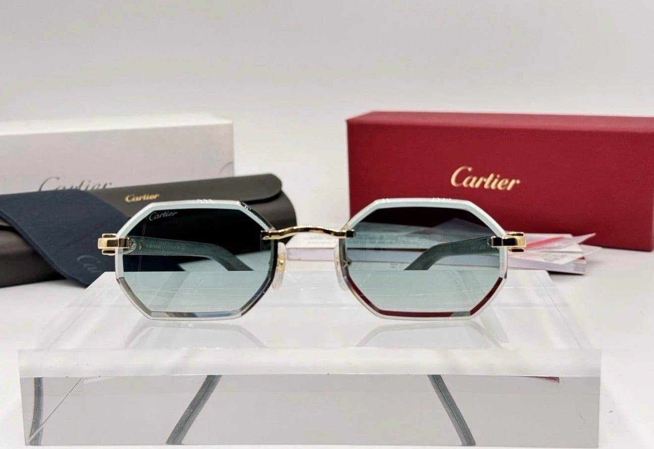 Cartier Brille Grün Holz Gold Ref. CT0439S 100% Original