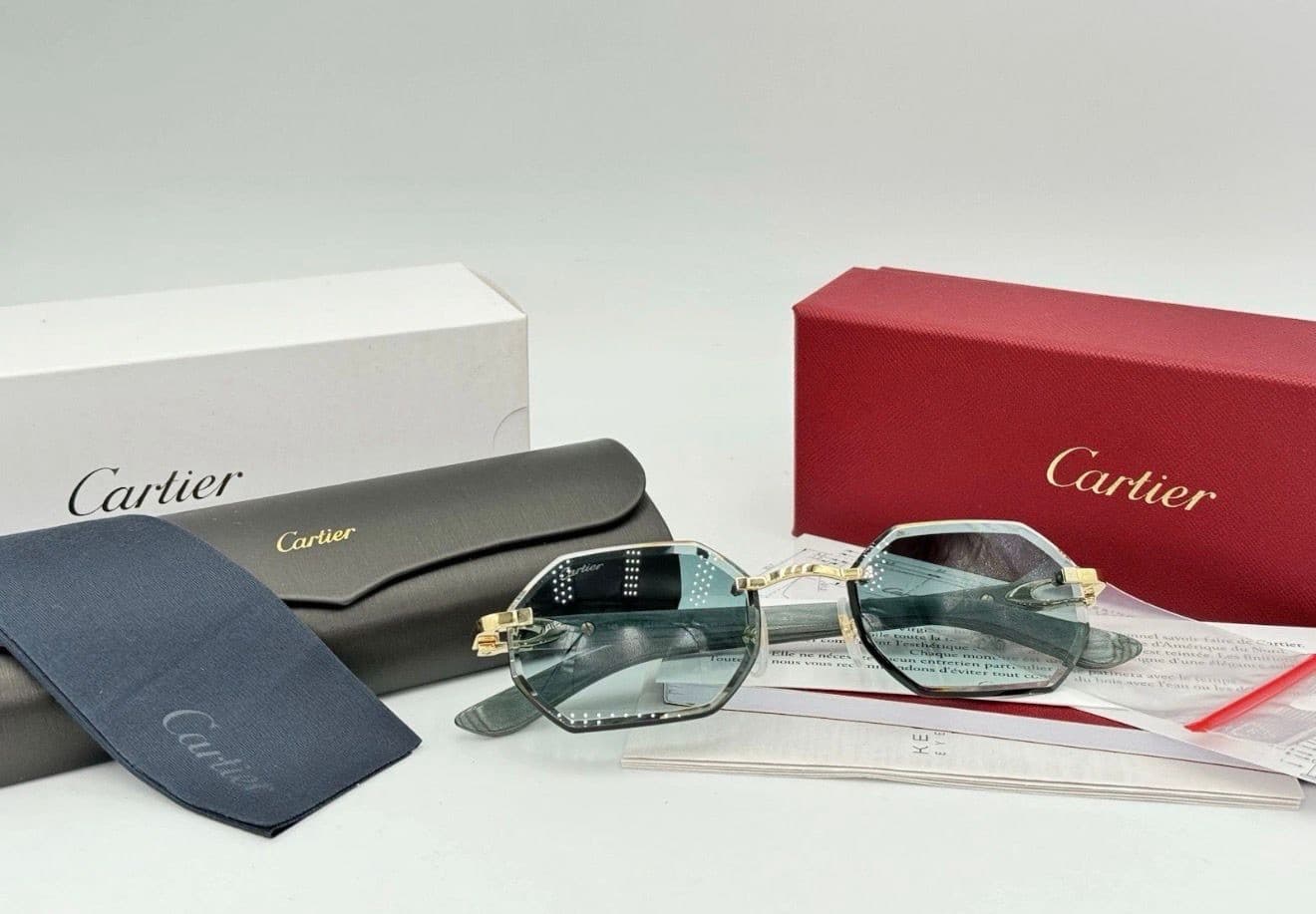 Cartier Brille Grün Holz Gold Ref. CT0439S 100% Original