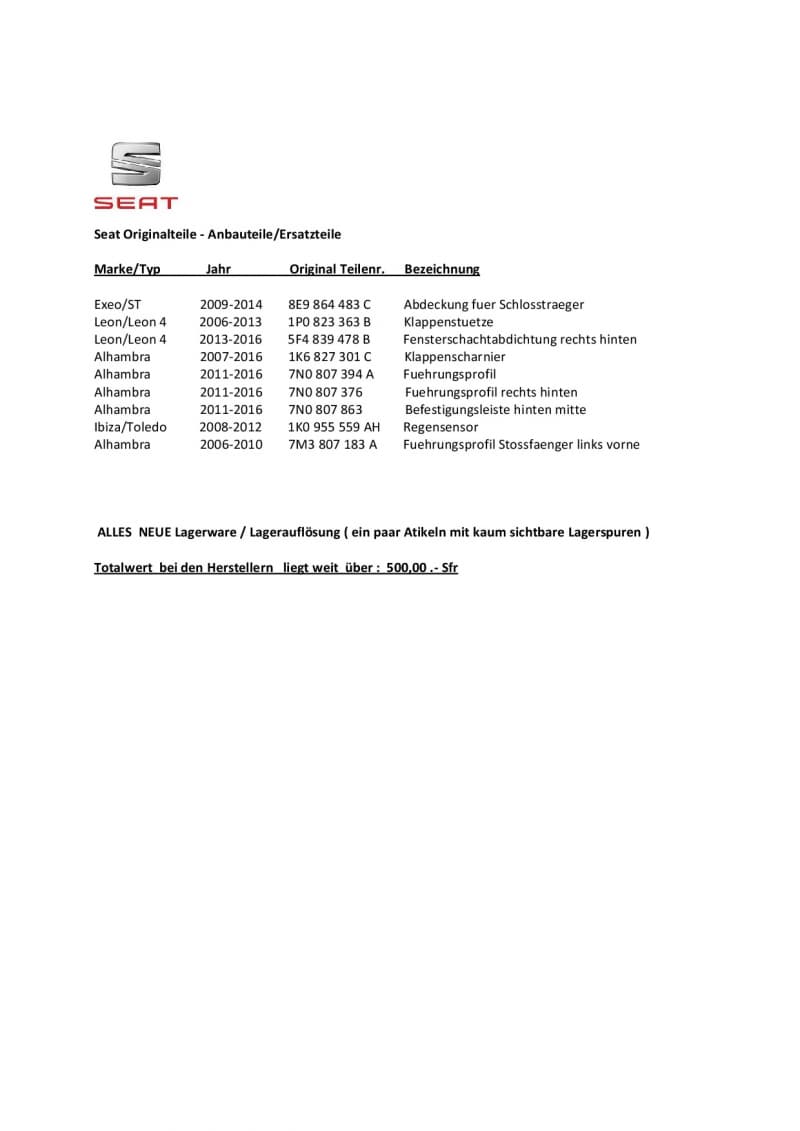 Seat ORIGINAL Auto-Ersatz- & -Reparaturteile