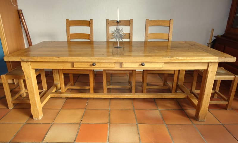 Klostertisch, Eiche, ausziehbar, Stühle, Hocker