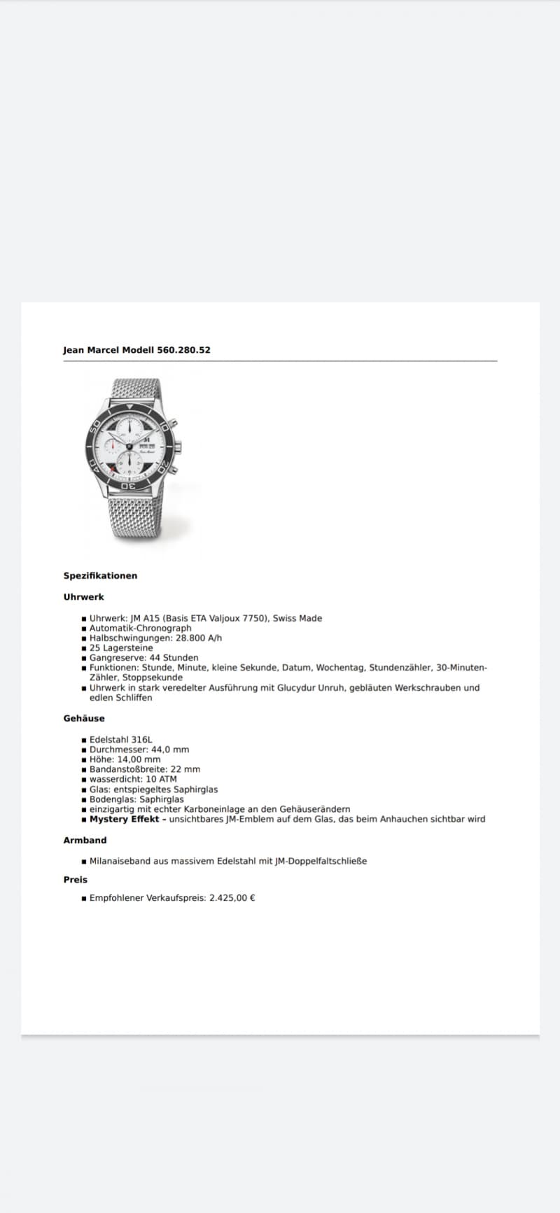 ETA Swiss made chronograph automatik Uhr