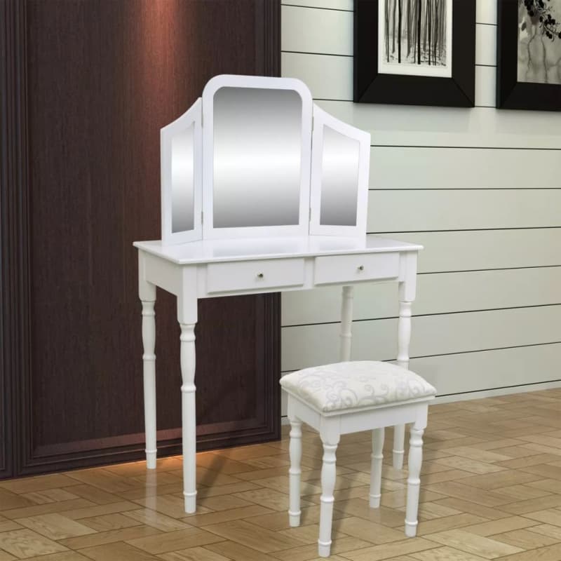 99241003 Schminktisch mit 3-in-1 Spiegel und Hocker 2 Schubladen