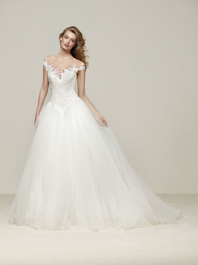BRAUTKLEID PRONOVIAS (DROSEL) GROESSE D-38 (UK-12) MIT SCHLEIER