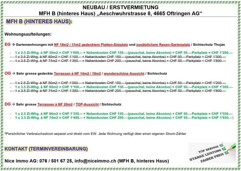 Günstige Neubauwohnungen in Oftringen