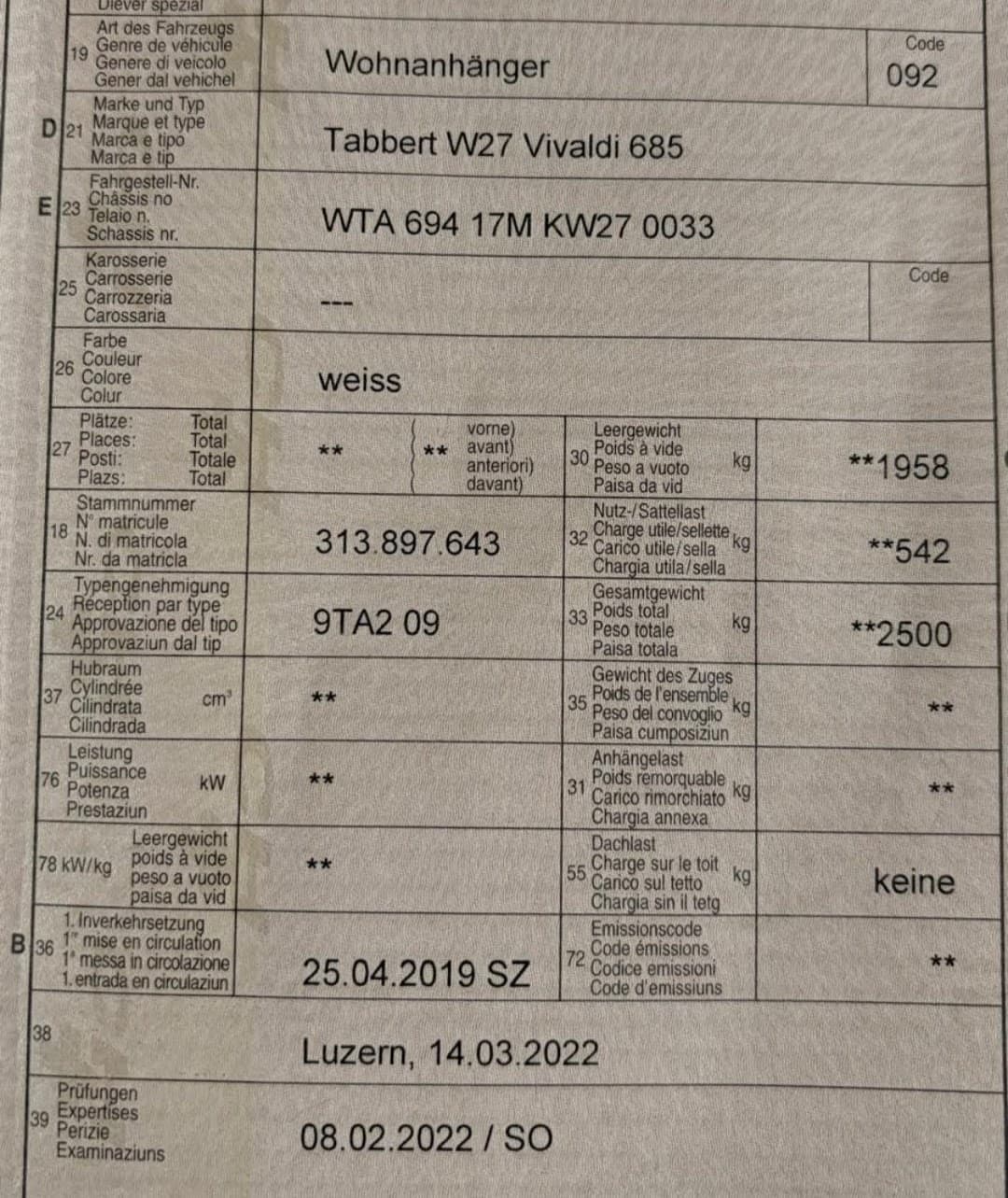 Tabert Wohnwagen zu verkaufen Jg2019
