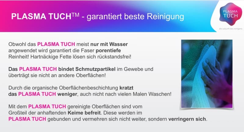 Plasma Tuch, es reinigt perfekt nur mit Wasser!
