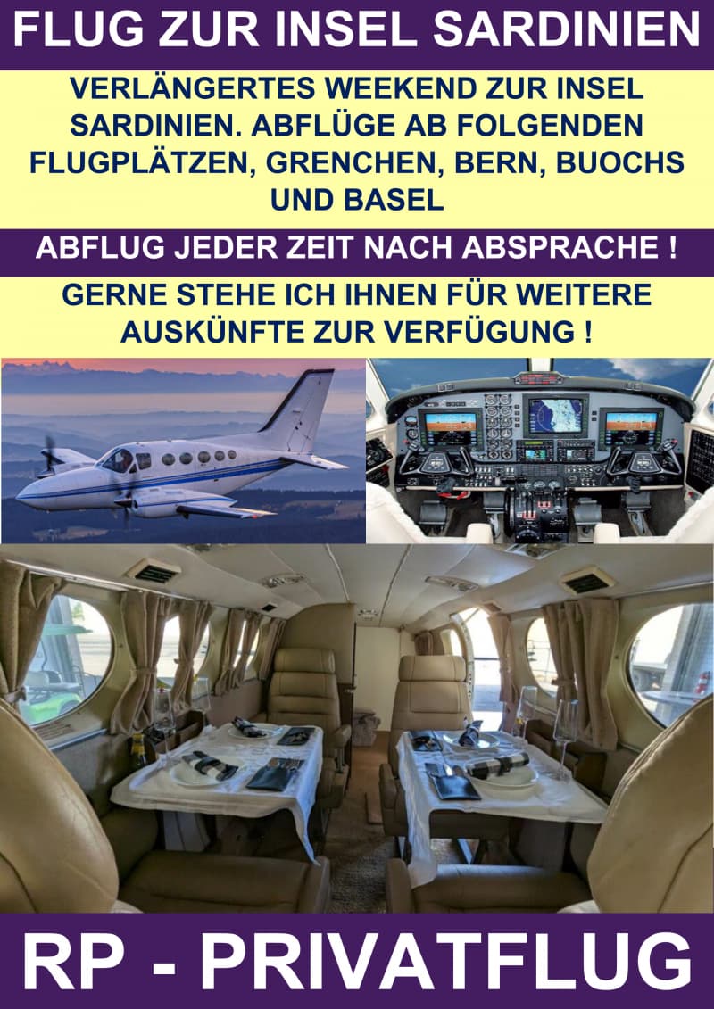 SWISS PRIVATE FLYING FLIEGT NACH SARDINIEN