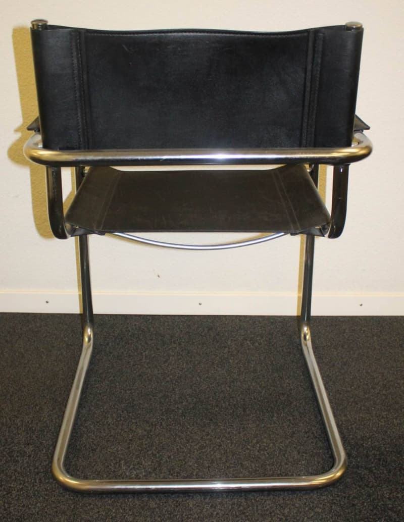 Freischwinger Sessel, Leder, schwarz