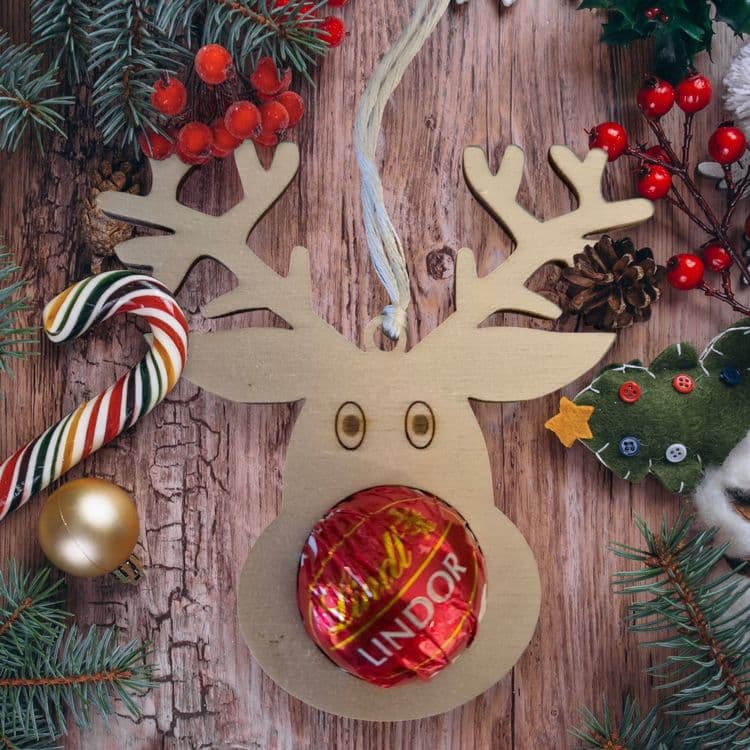 Weihnachtsdeko Rentier aus Holz für Lindor Kugel