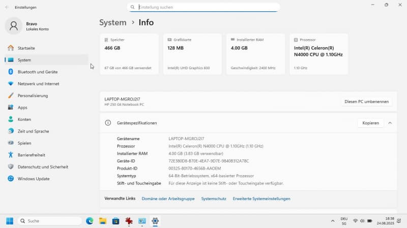 Notebook HP 250 G6 - Windows 11 - OVP