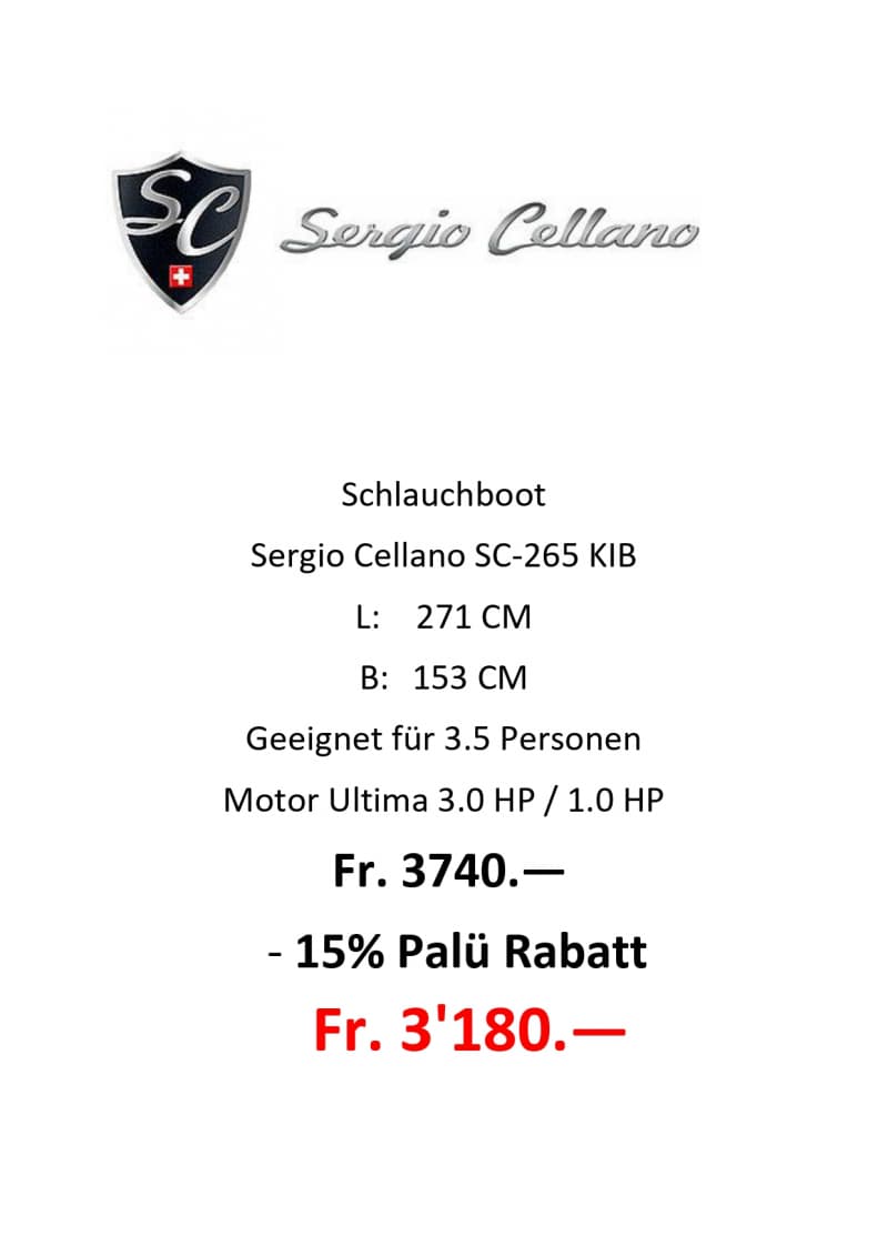 Schlauchboot Suzuki Sergio Cellano SC-265 KIB mit Elektromotor