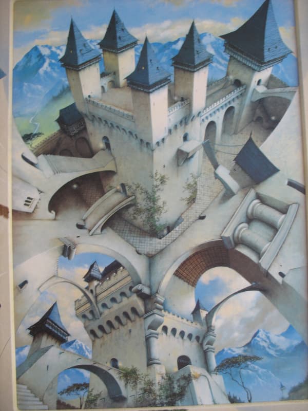 Deko Bild Schloss Surreal blaue Berge