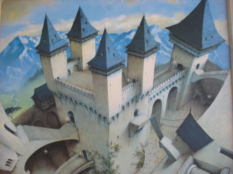 Deko Bild Schloss Surreal blaue Berge