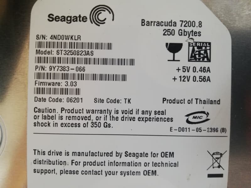 3,5" SATA HDD 7200RPM 8MB 250GB Seagate Barracuda 7200.8