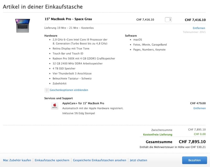 MacBook Pro 15 inch 2018 Max Config ( i9 / 4TB SSD / 32GB)