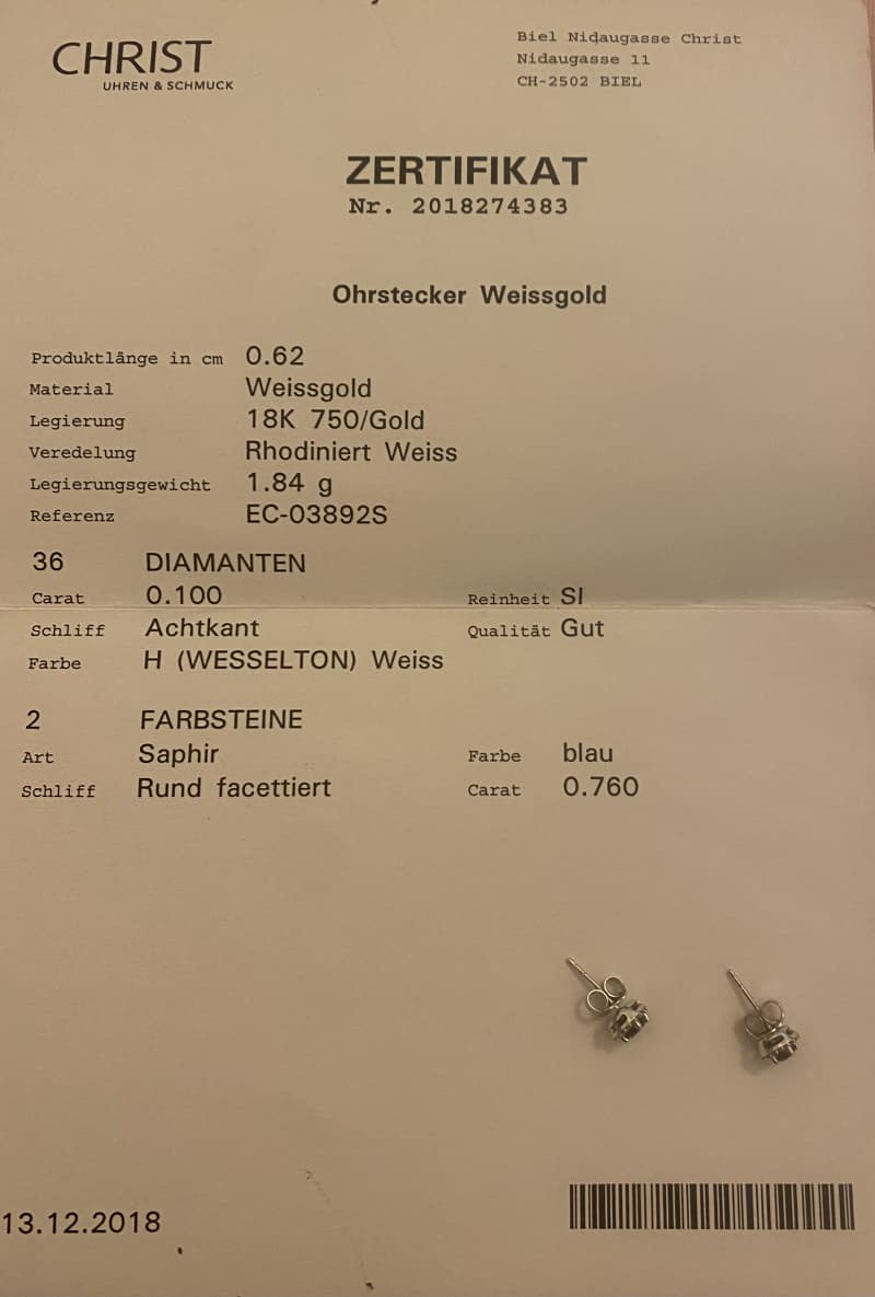 Ohrstecker Saphir und 36 Diamanten