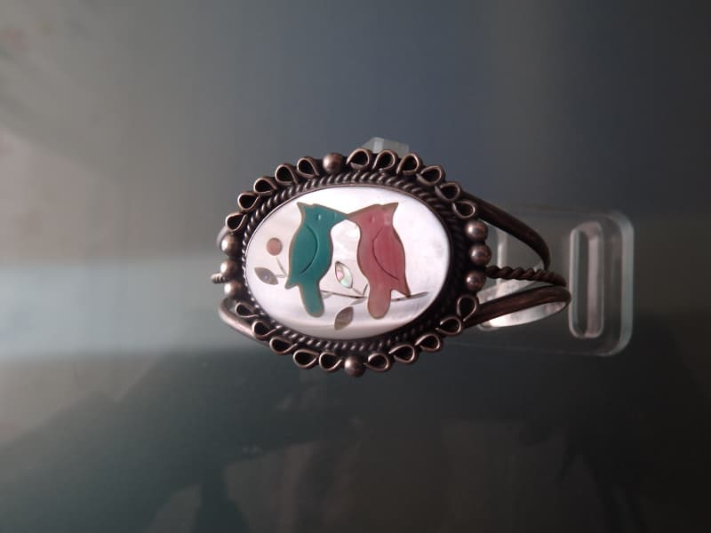 Indianerschmuck Armreif Navajo 925 Silber Inlaid Arbeit