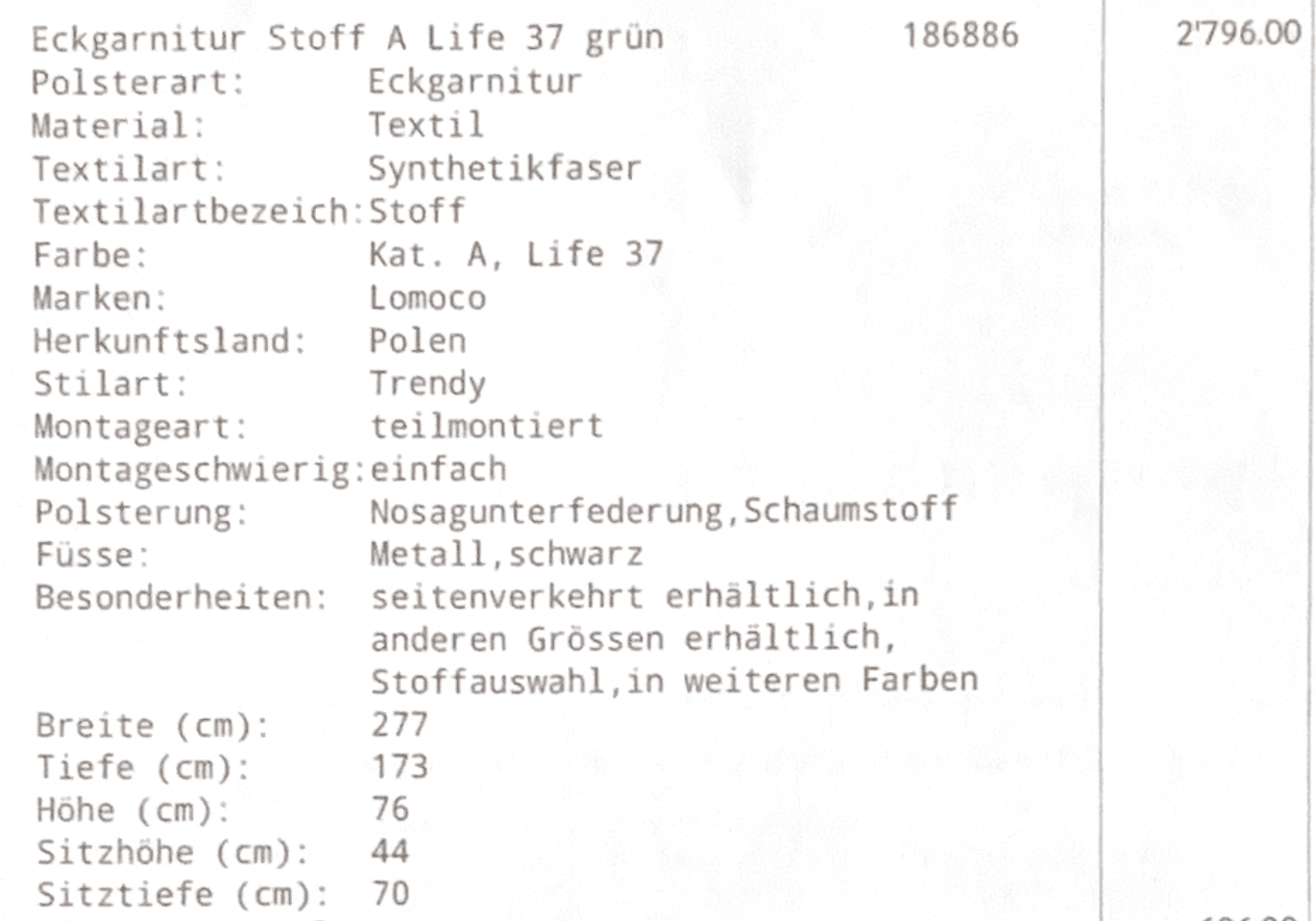 Lomoco Ecksofa von Pfister, Salbeigrün, 277 × 173 cm