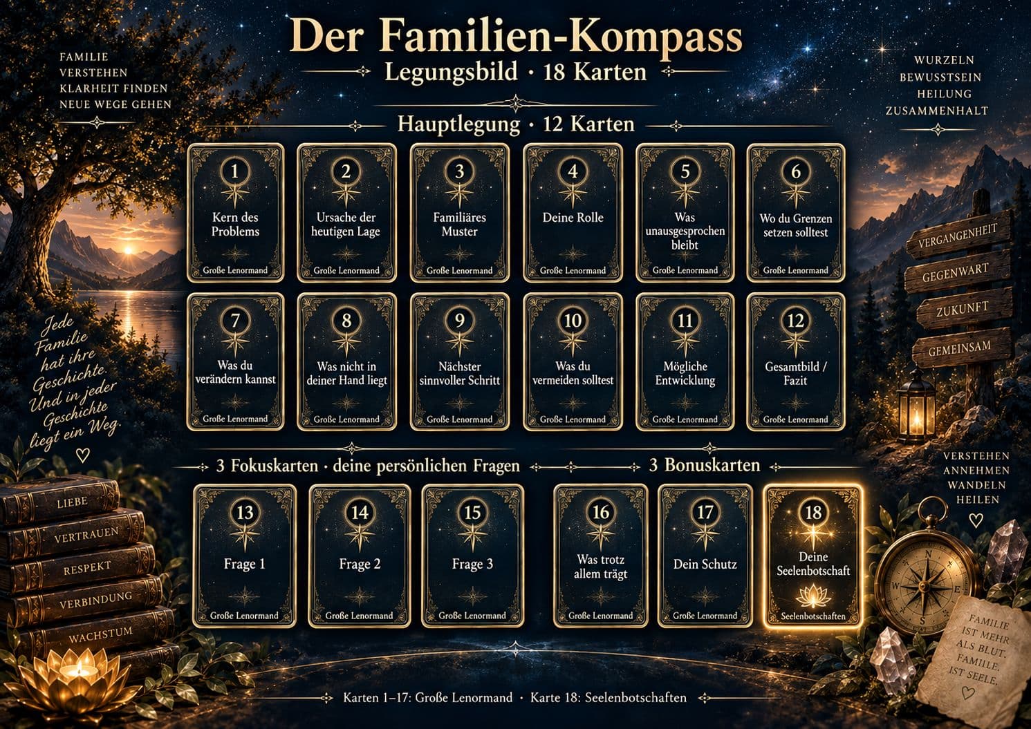 Kartenlegen Familie: 18 Karten, 3 Fragen · 249.–