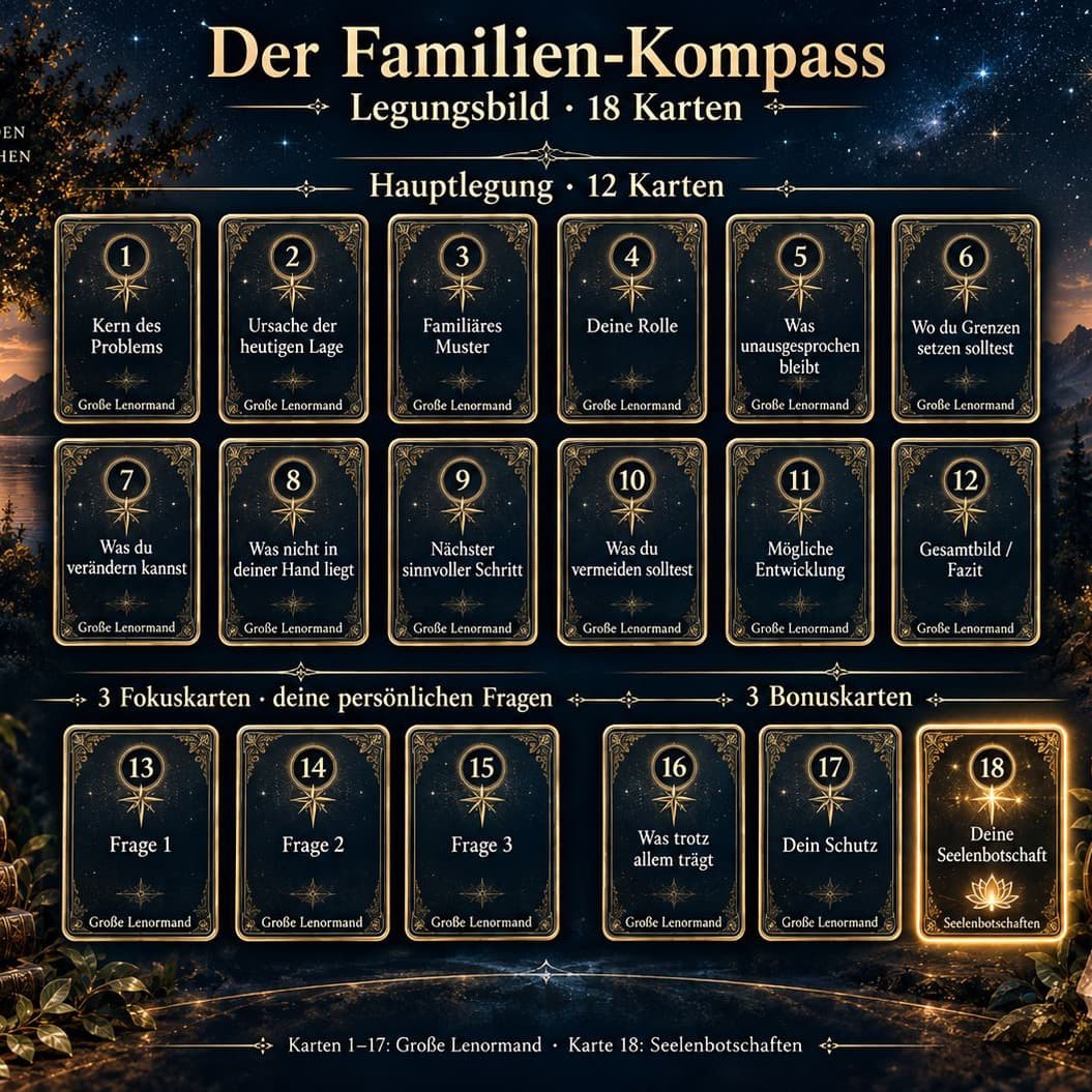 Kartenlegen Familie: 18 Karten, 3 Fragen · 249.–