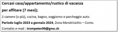 Dauermiete 7.2023 - 01.2024 Ferienhaus-/Wohnung Chiasso+Umgebung