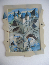 Deko Bild Schloss Surreal blaue Berge 