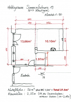 Heller Hobbyraum mit WC (Therapieraum/Atelier/Bastelraum…)