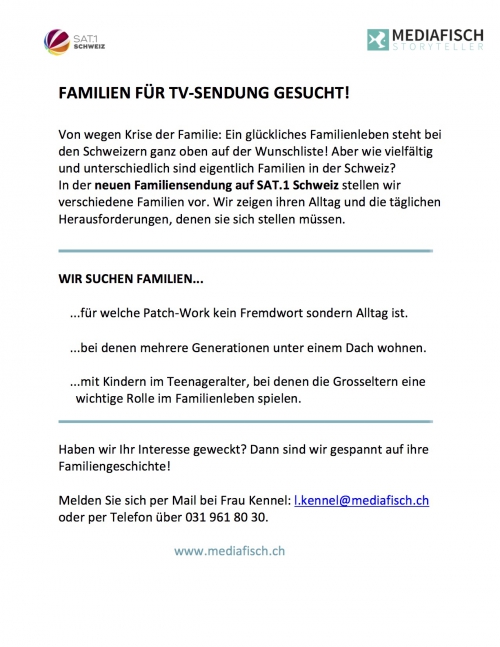 FAMILIE FÜR TV-SENDUNG GESUCHT