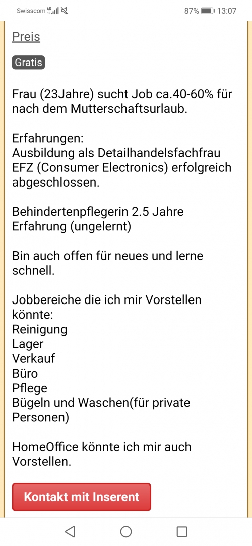 Werdende Mutter sucht Job für danach